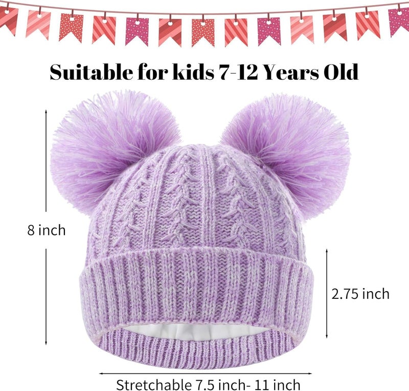 ACTLATI Kids Winter Knitted Beanie Hat Colorful Pompom Ears Ski Hat for Boy Girl(Ages 7-12) - Image 4
